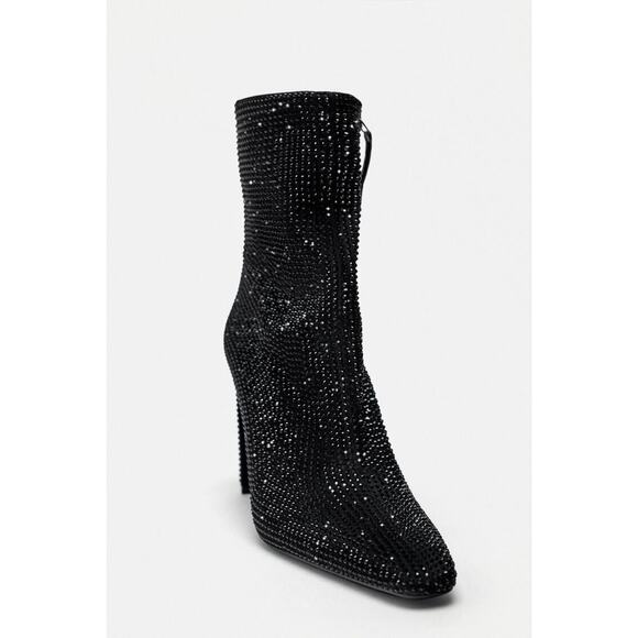 NWT ZARA Women’s Black Rhinestone Heeled Ankle Boots Size 8.5 US 38-39 EU - Picture 5 of 16